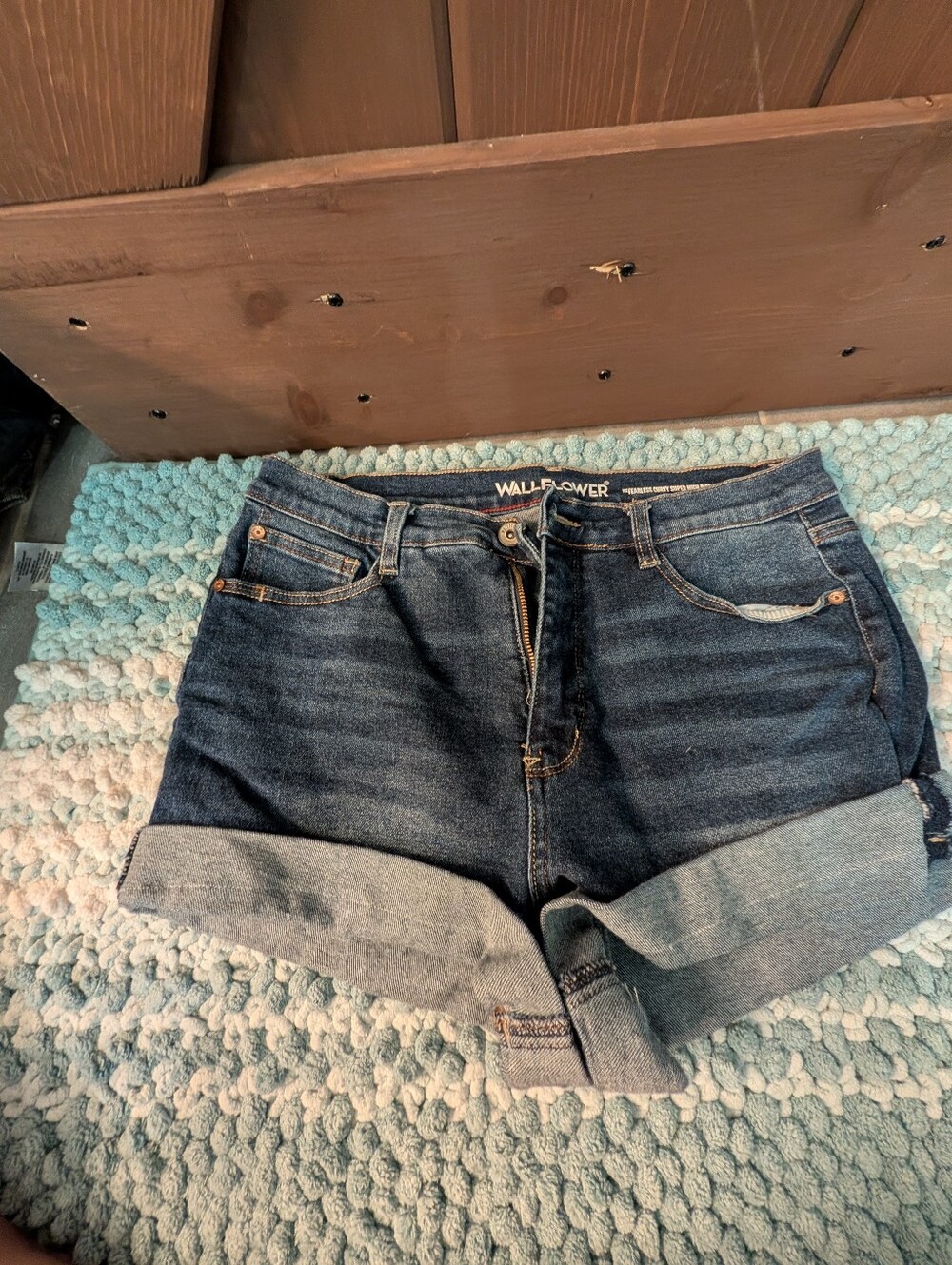 Wallflower Dark Blue Rolled Cuff Denim Shorts